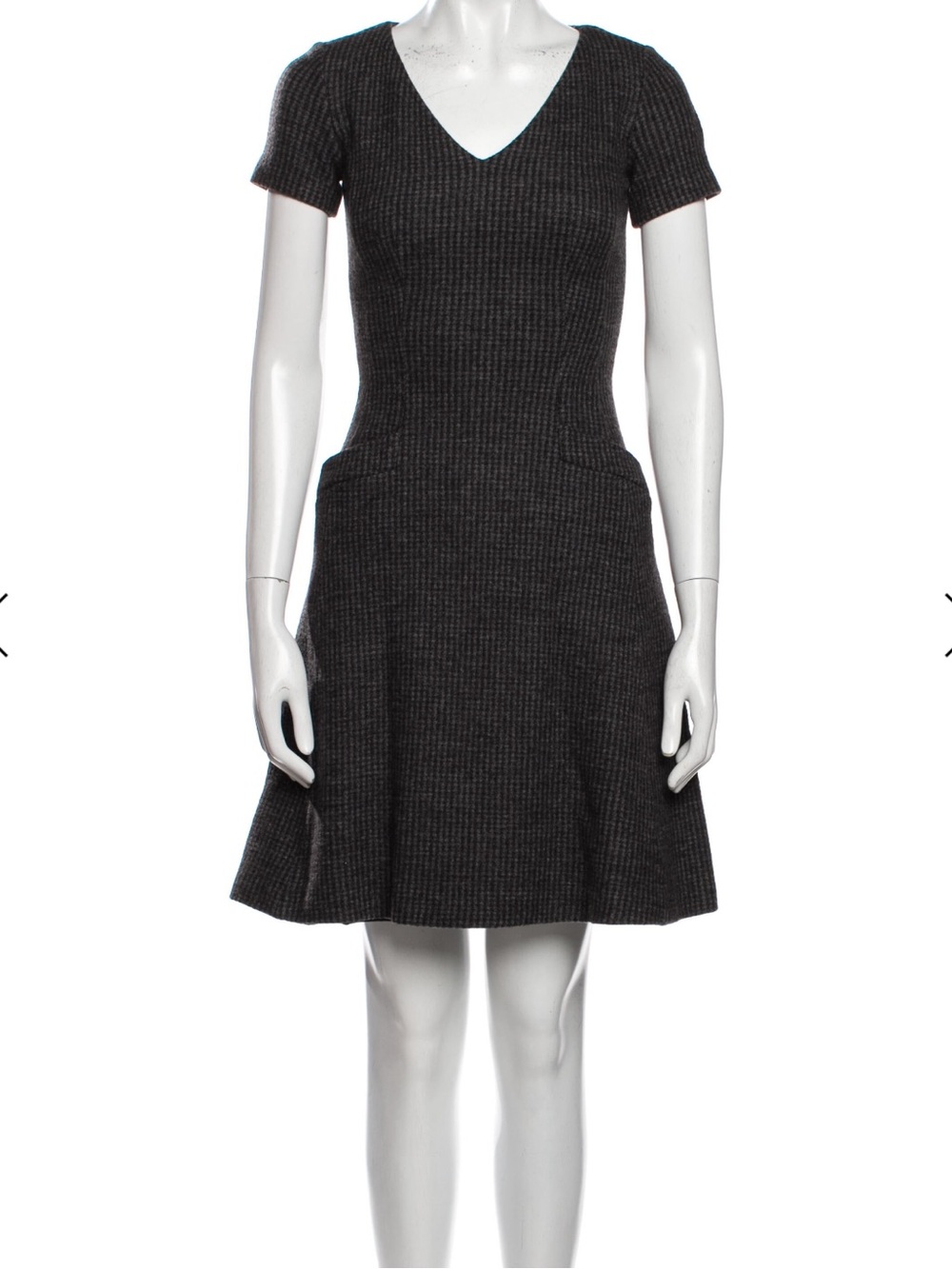 Prada Brown and Black Houndstooth V-Neck Zip Knit dress size 38